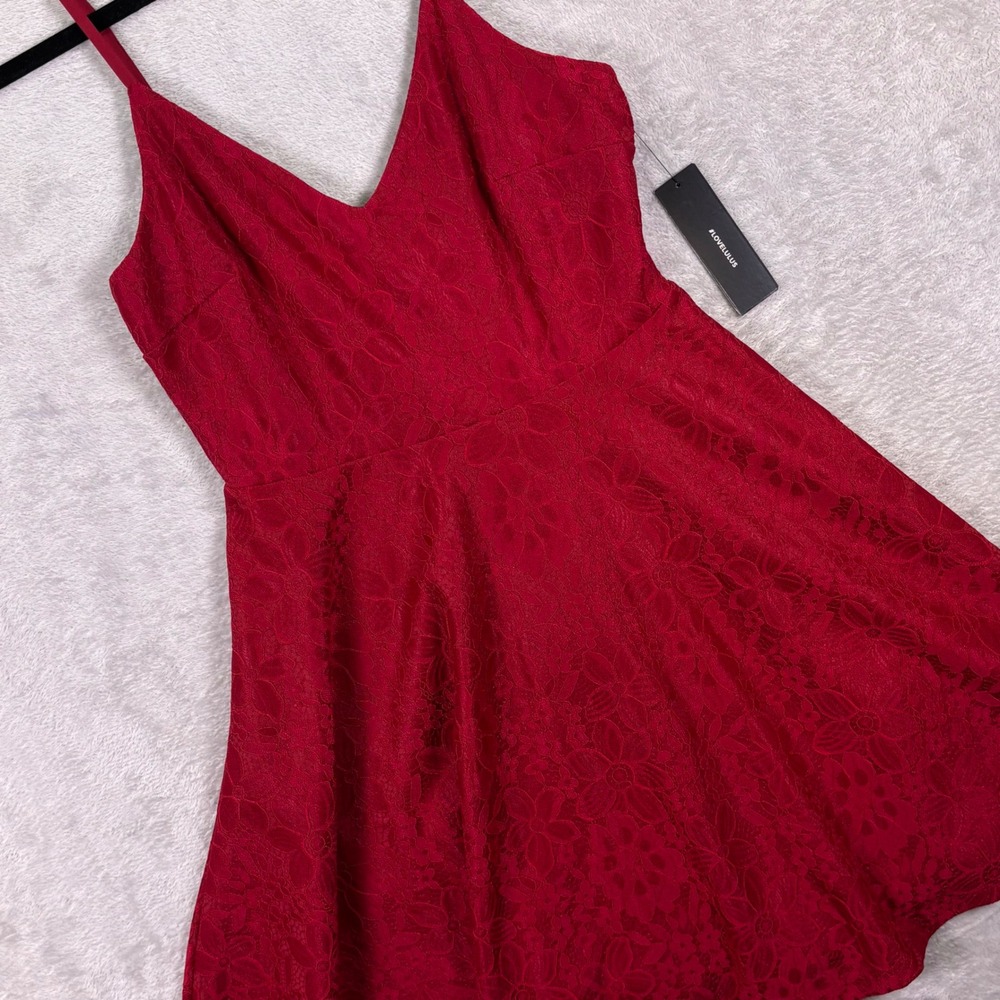 Lulus Women Skater Dress S Red Floral Lace Fit & Flare Adjustable Straps JMD8704